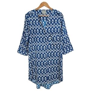 Anthropologie Maeve Shirtdress Sz Medium Blue White Shift Tye Dye Statement Chic